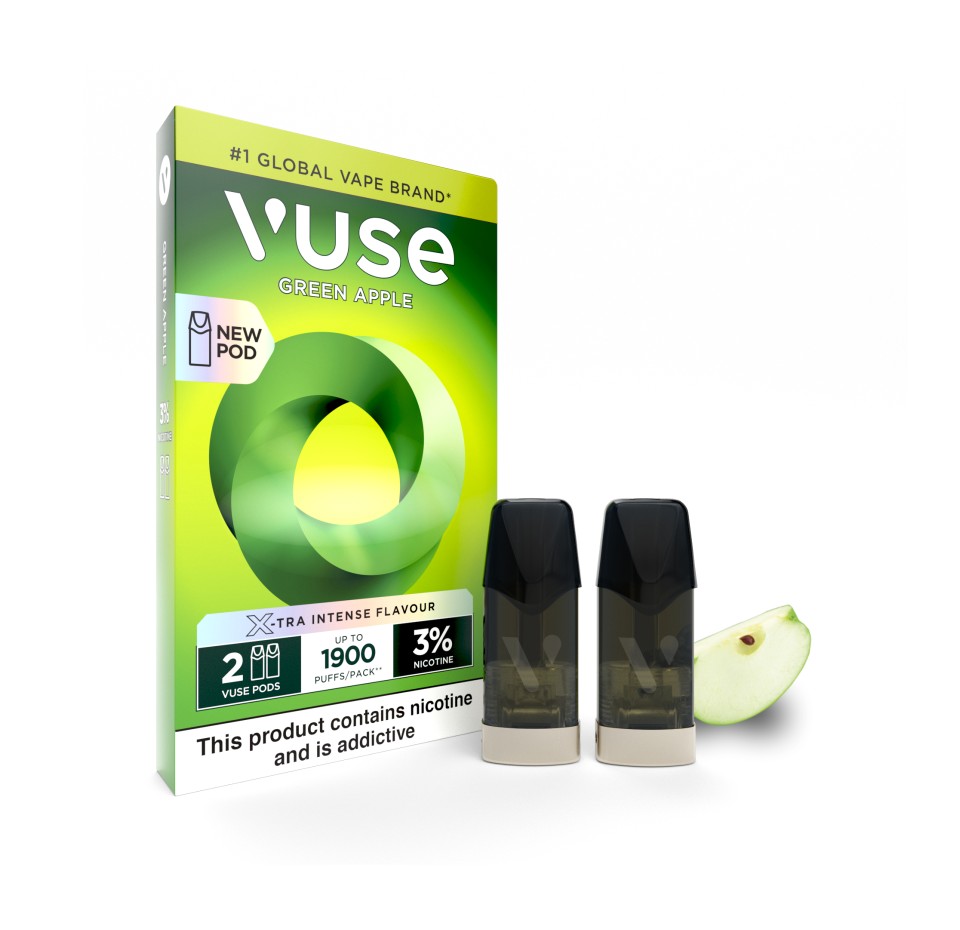 VUSE DISPO REP POD 2K PUFFS/PACK 2's 3% GRN APPLE